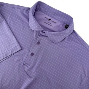 Horn Legend Mens XL Performance Luxury Polo Shirt Purple Striped Short Sleeve